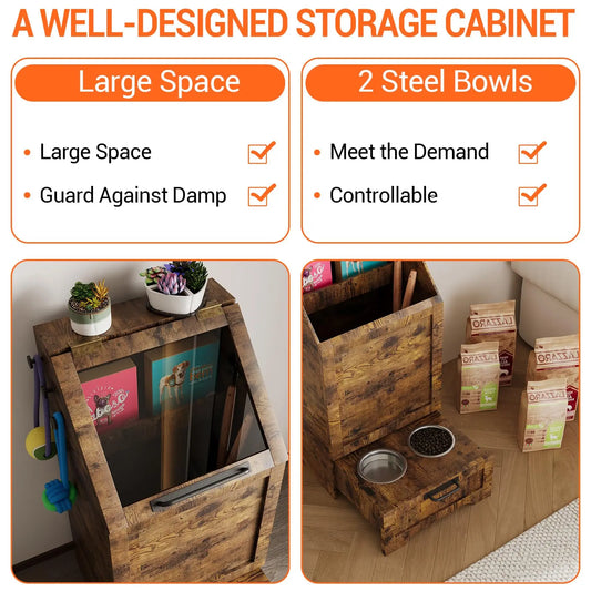 Pet Feeding Station & Organizer w/Transparent Lid Gray