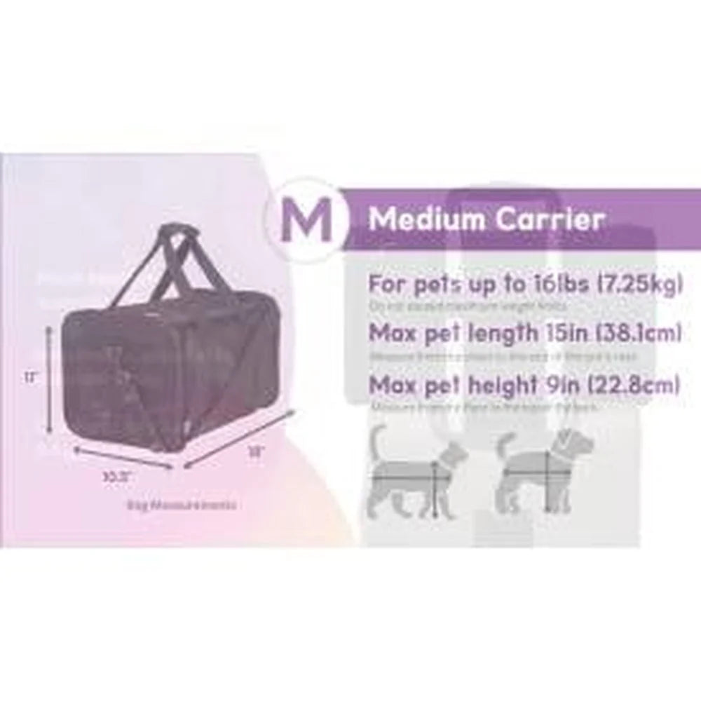 Expandable Pet Travel Airplane Compliant Zippered Mesh Panels Medium
