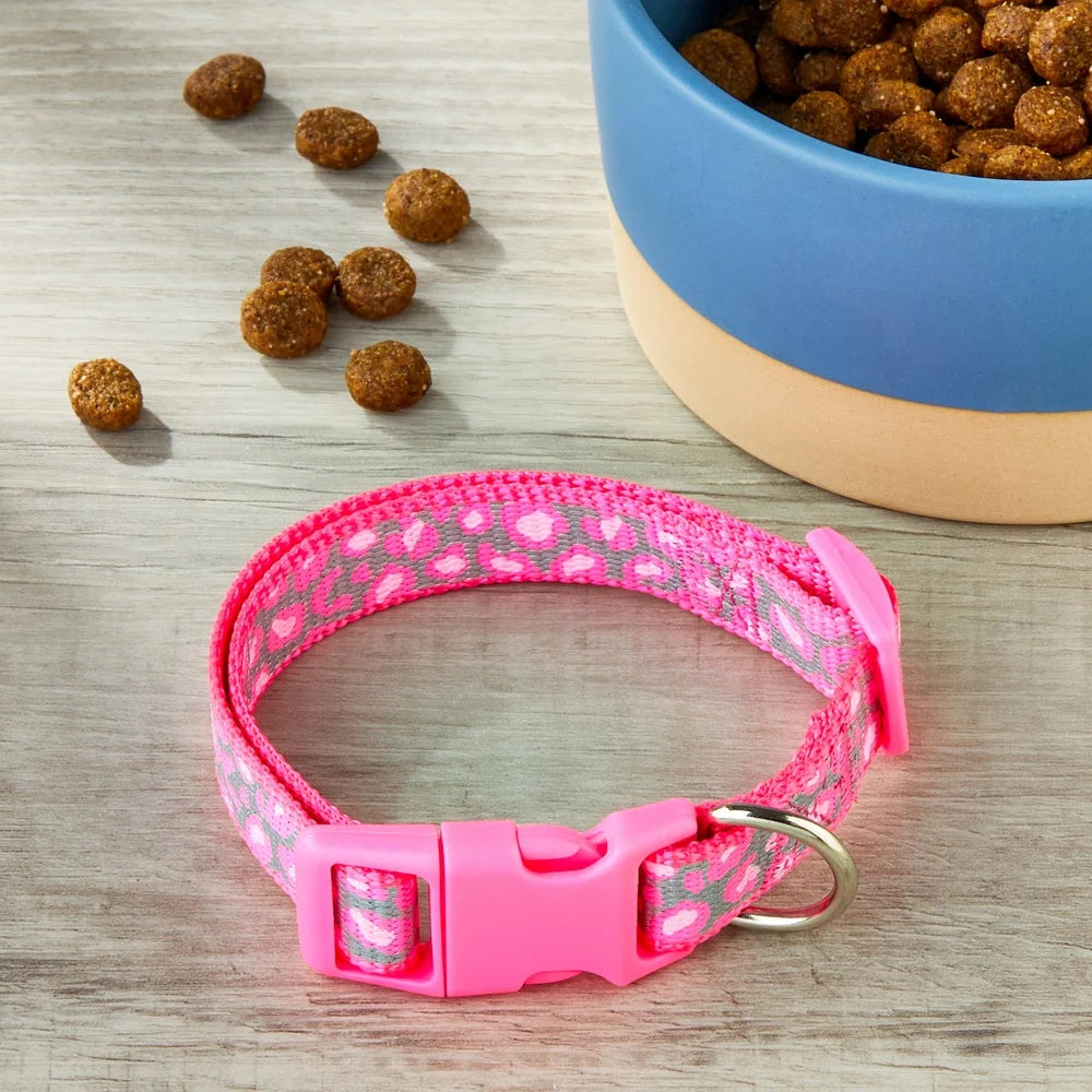 Reflective Print Dog Collar Small Adjustable Pink