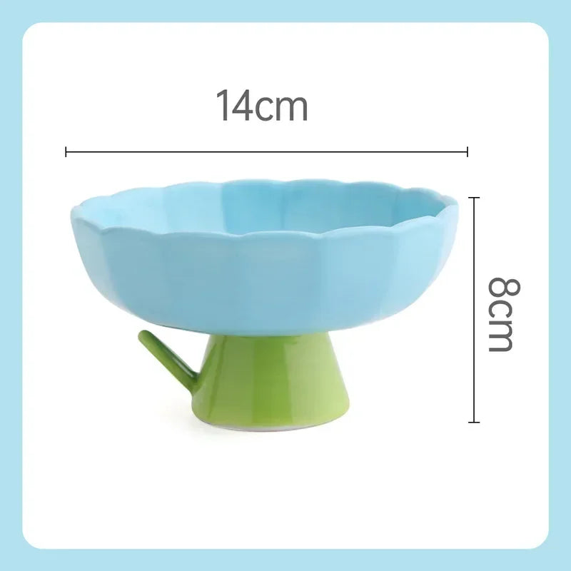 Cat Raised Ceramic Bowl Cute Flower Elevated