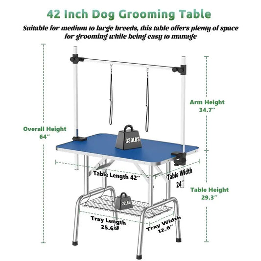 42" Foldable Pet Grooming Table with Adjustable Arm