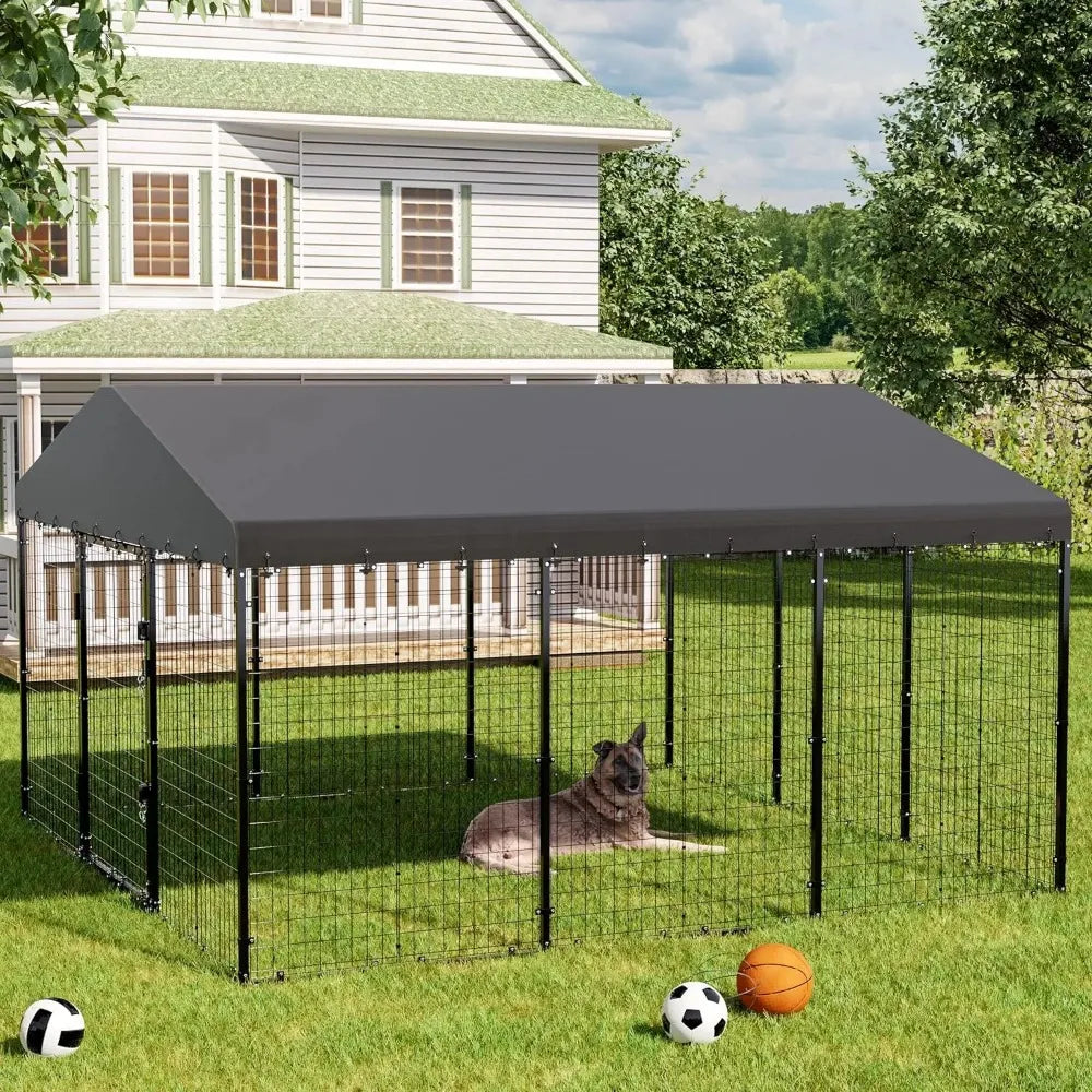 Large Outdoor Kennel Fully Covered Roof Metal Galvanized