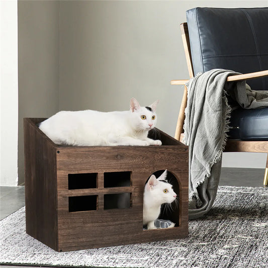 Durable Wooden Cat Cave Bed Furniture Cushion Pad