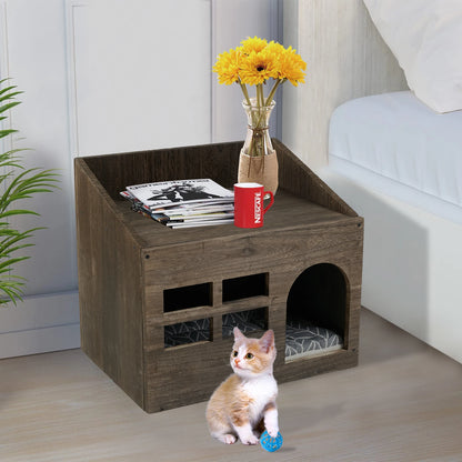 Durable Wooden Cat Cave Bed Furniture Cushion Pad