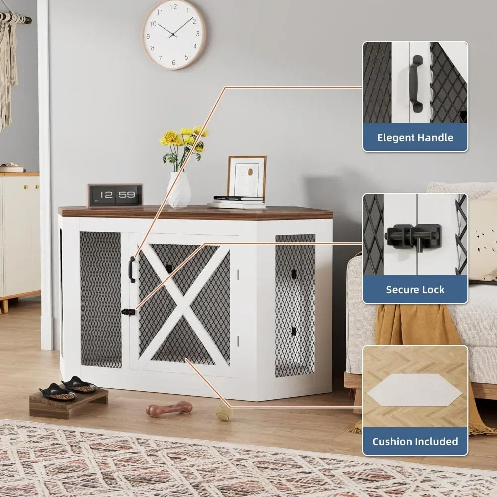 Corner Dog Crate Furniture,  End Table Mesh Panels,