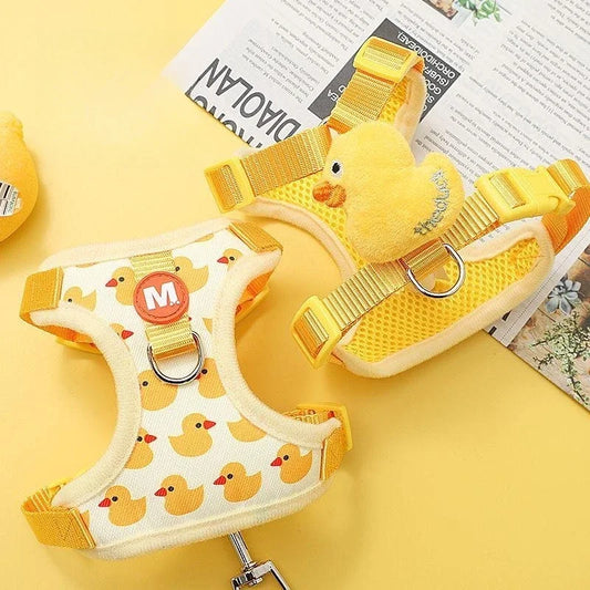 Cartoon Duck Dog Adjustable Harness and Leash