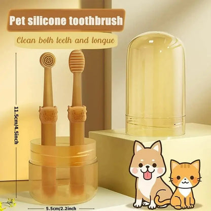 2Pcs Pet Toothbrush With Soft Silicone Tongue Scraper