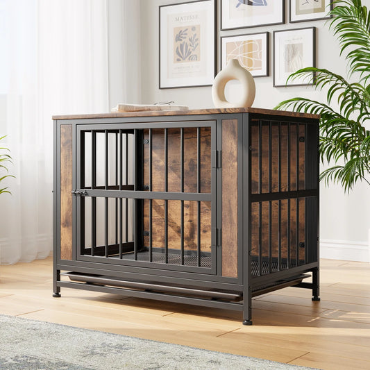 Wooden Dog Crate Table, 32.8" Thick Iron Door Frame