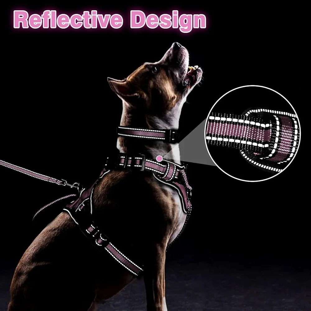 Reflective No Pull Pet Harness Collar Leash Set