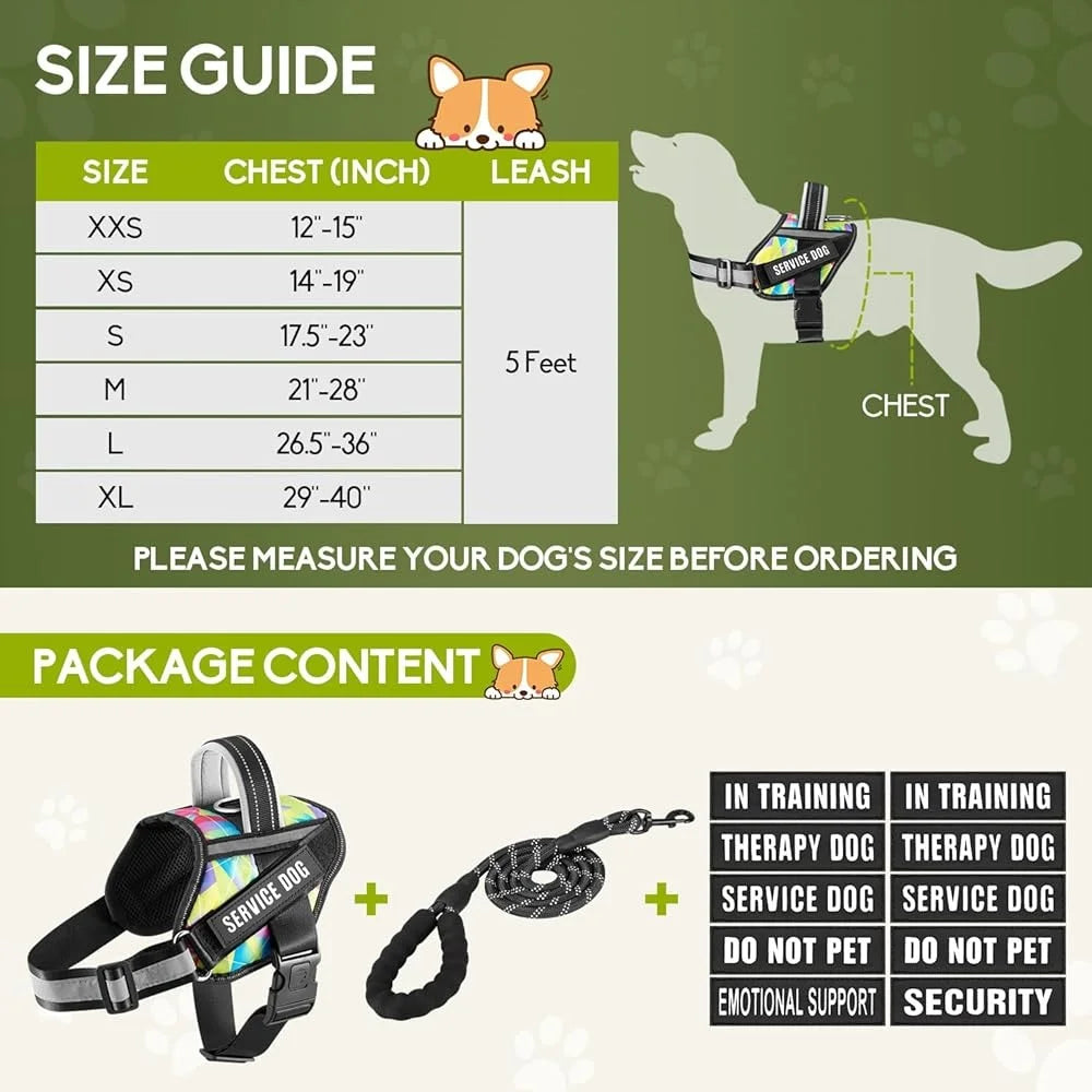 Service Dog Harness Leash 10 Patches