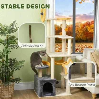 63" Moon & Star Tower with Multi-Level Playspaces & Scratching Posts
