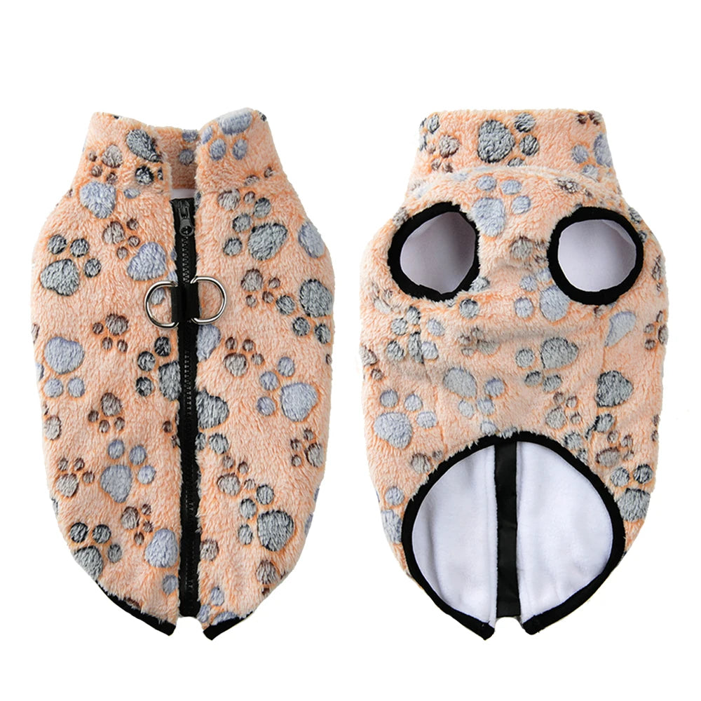 Dog Clothes Warm Paw Print Fleece Jacket