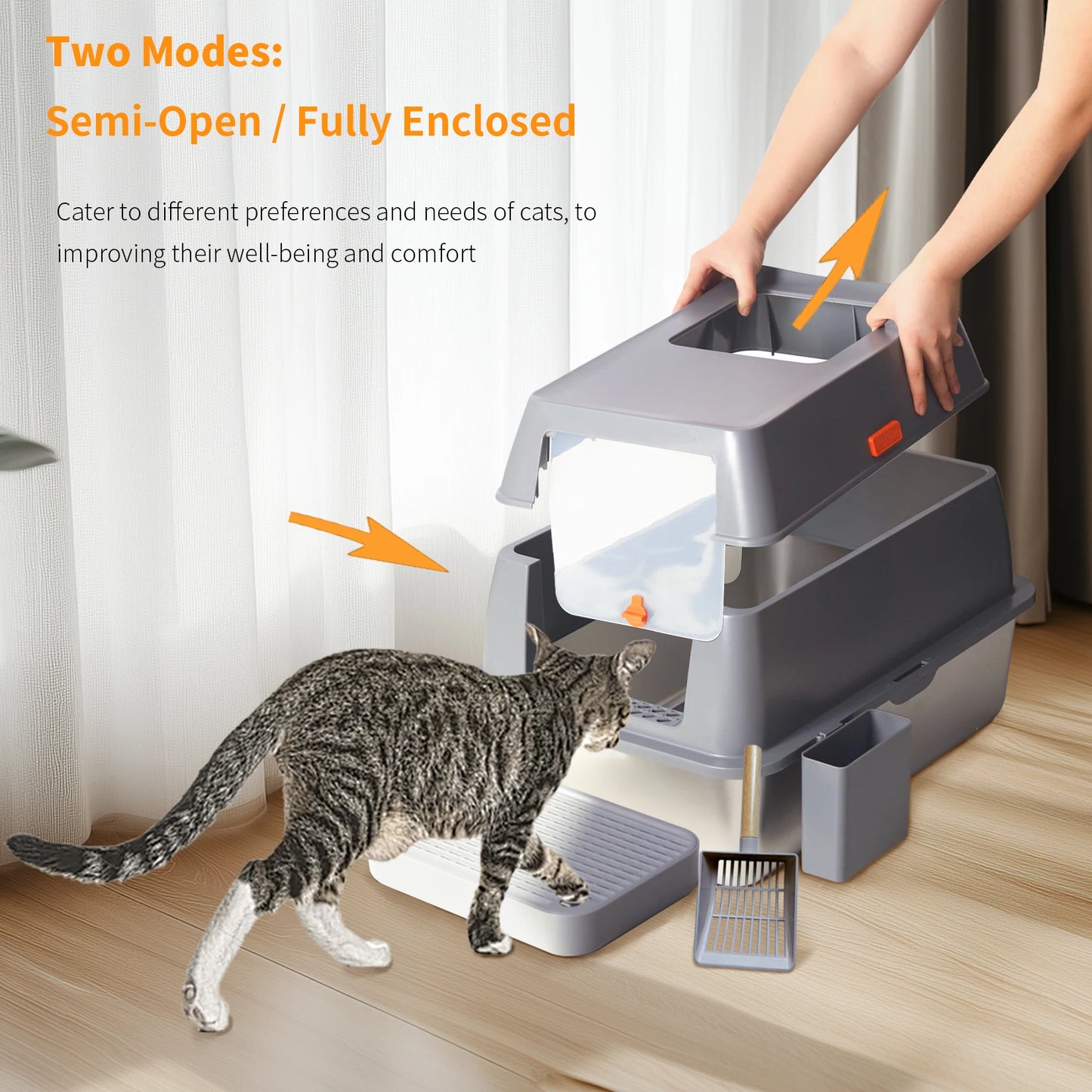 Enclosed Stainless Steel Litter Box with Lid