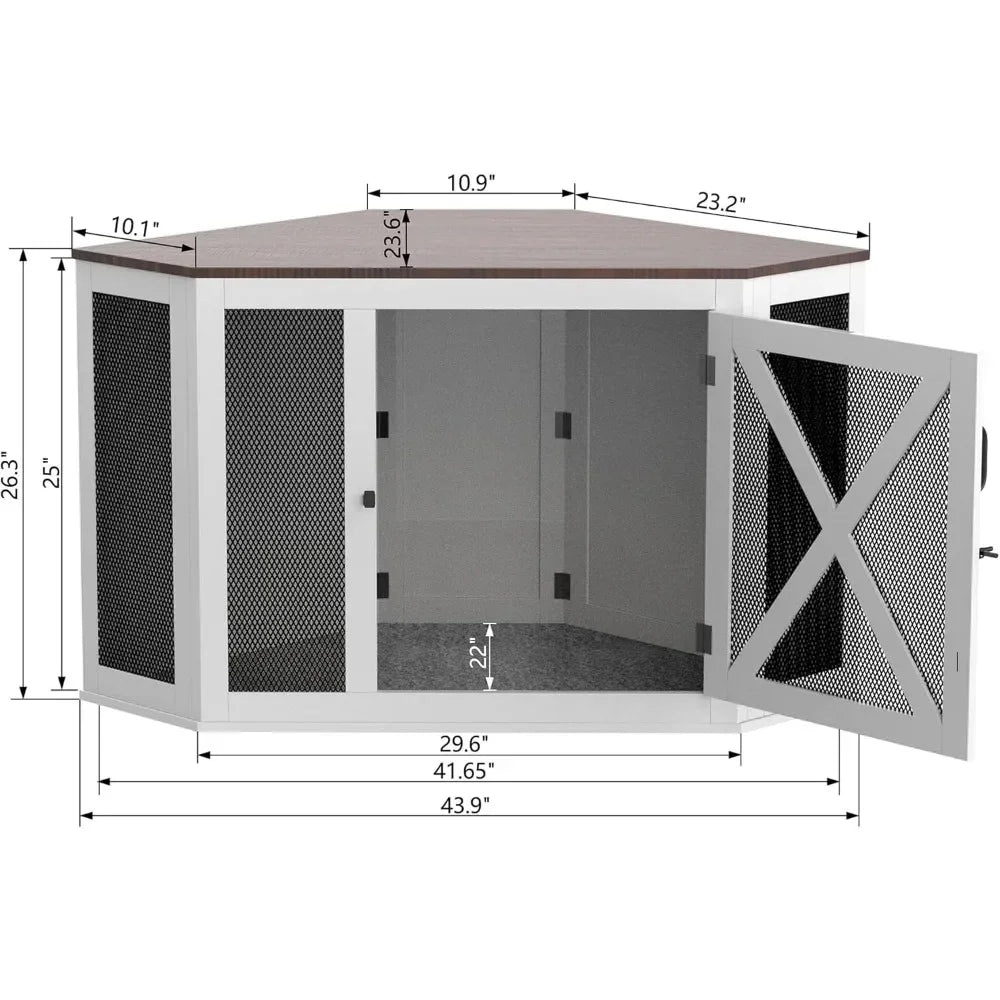 Corner Dog Crate Furniture,  End Table Mesh Panels,