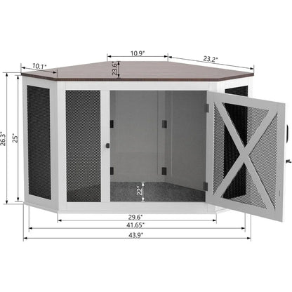 Corner Dog Crate Furniture,  End Table Mesh Panels,