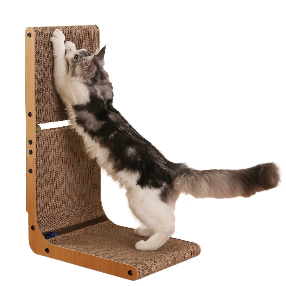 L Shape Cat Scratcher Durable Scratching Pad Catnip Toy Balls