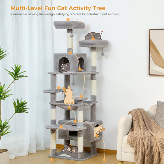 Cat Tower, Sisal-Covered Scratching Post Hammock, Perches