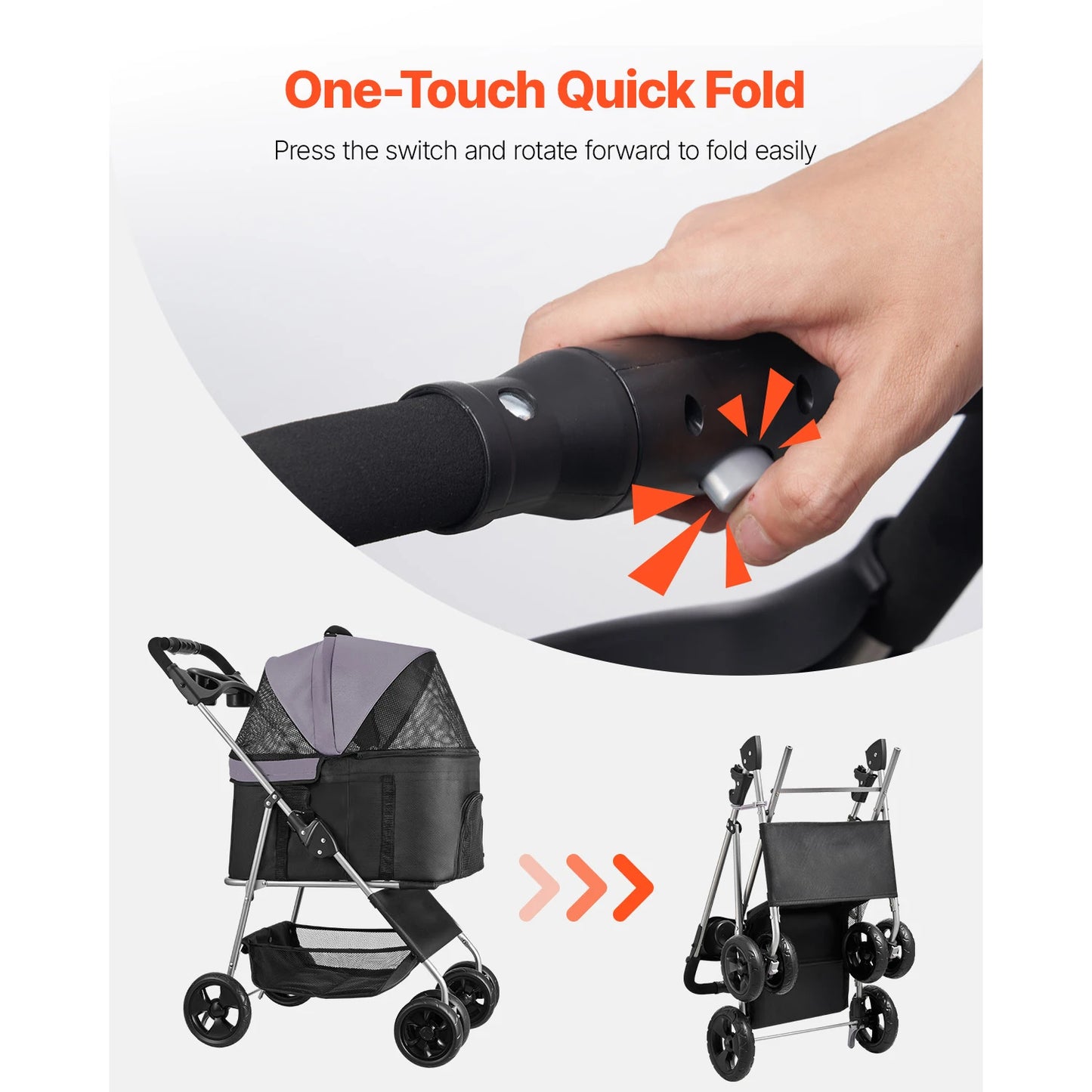 Pet Stroller/35 lbs Weight Capacity/Detachable Mesh Carrier