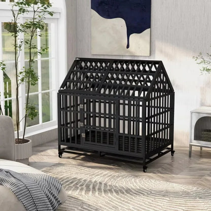 Heavy Duty Dog Cage with Roof  Feeding Door