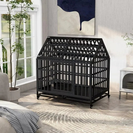 Heavy Duty Dog Cage with Roof  Feeding Door