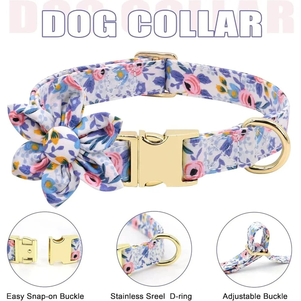 Cute Dog Harness Leash Collar Set Adjustable Floral