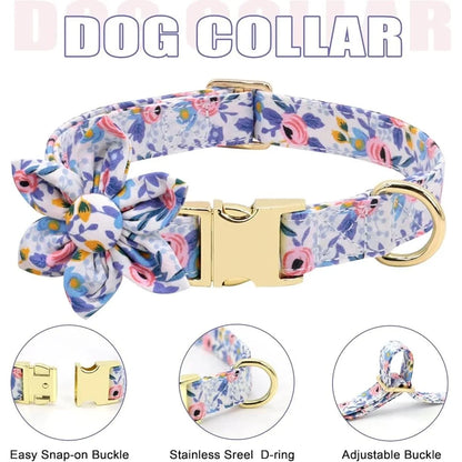 Cute Dog Harness Leash Collar Set Adjustable Floral