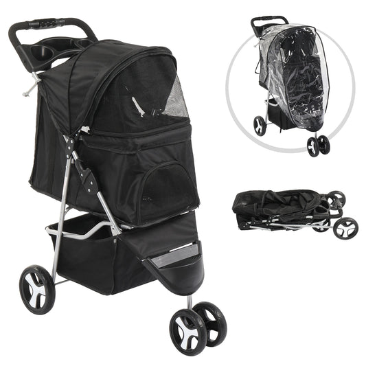 Pet Stroller 3 Wheels Waterproof Cup Holder Removable Liner