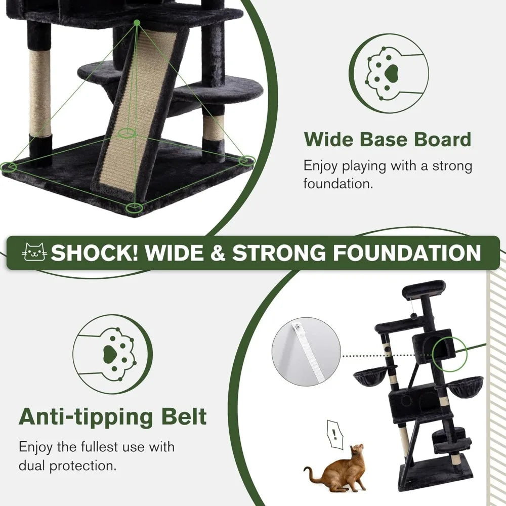 66 In Multi-Level Tower Plush Perches/Condo/Scratching Posts/Hammock