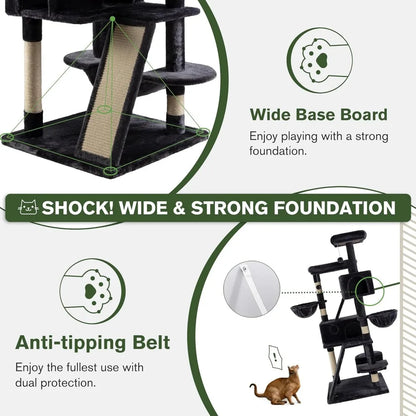 66 In Multi-Level Tower Plush Perches/Condo/Scratching Posts/Hammock