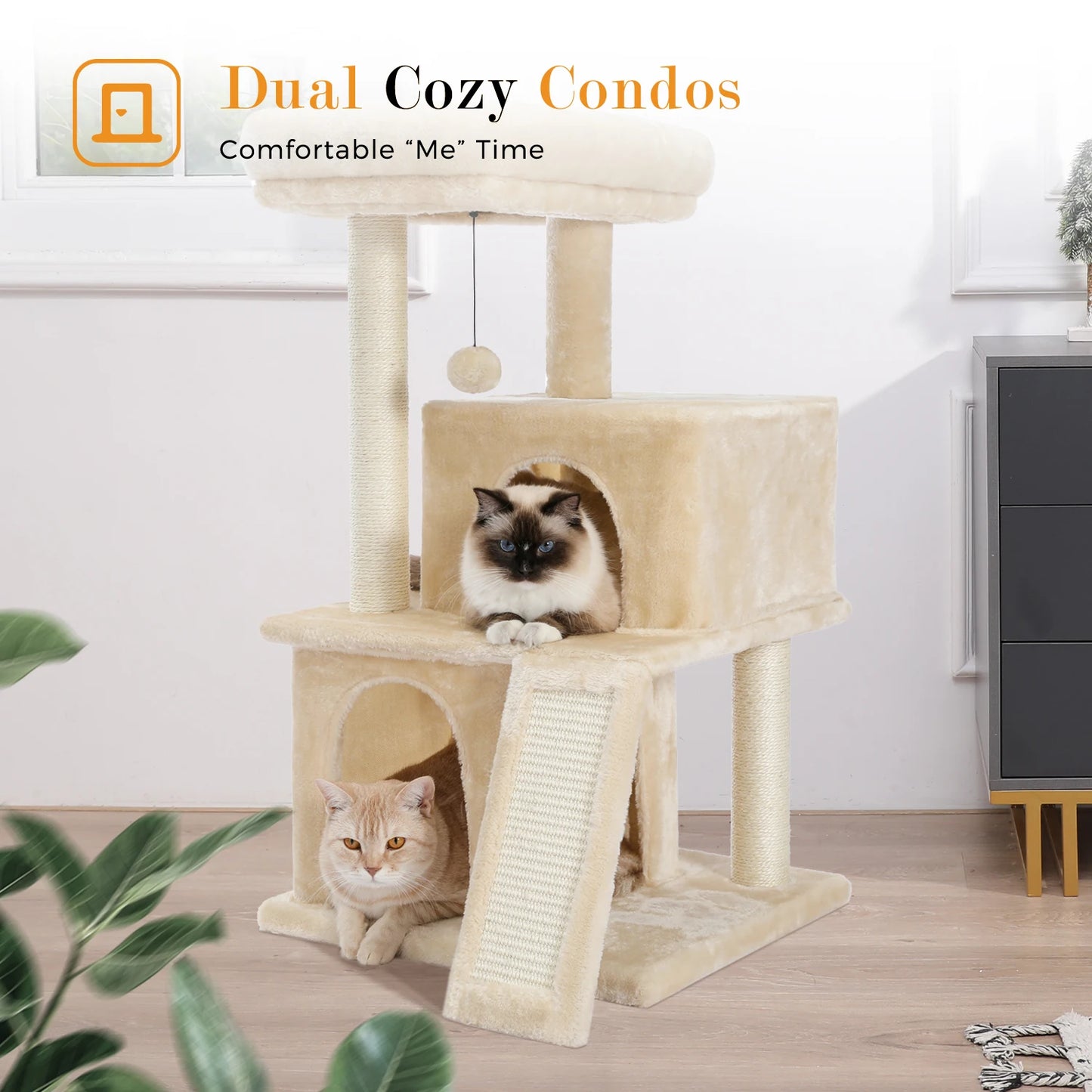 Small Cat Tree, Scratching Pad, Two Large Condos