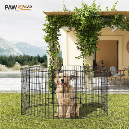 Sturdy Black Octagonal Metal Dog Playpen, Foldable Design