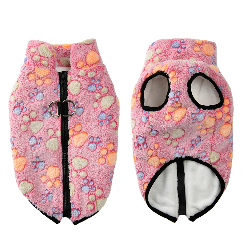 Dog Clothes Warm Paw Print Fleece Jacket