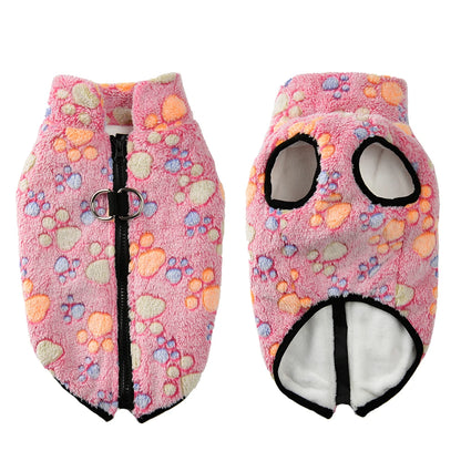 Dog Clothes Warm Paw Print Fleece Jacket