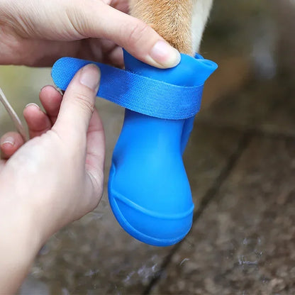 4Pcs Pet Waterproof Rain Shoe Anti-slip Rubber