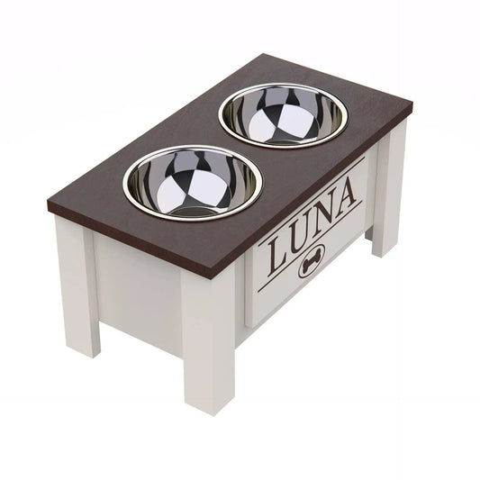 Raised Bowl Stand/Internal Storage/Double Stainless Steel Dish