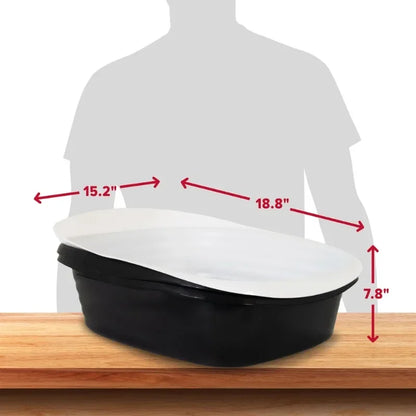 2 Open Top Plastic Cat Litter Pans & Tray