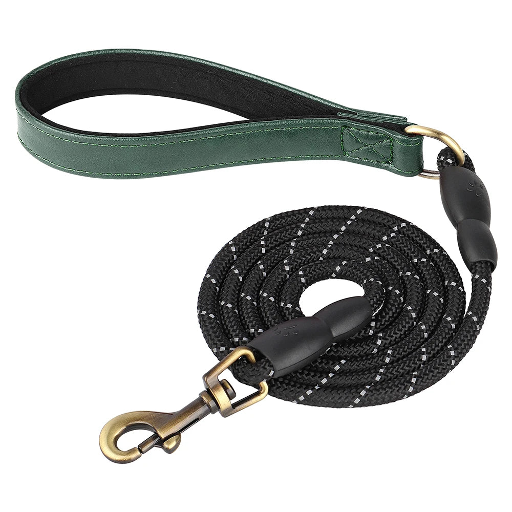 5ft Reflective Dog Leash PU Leather Nylon