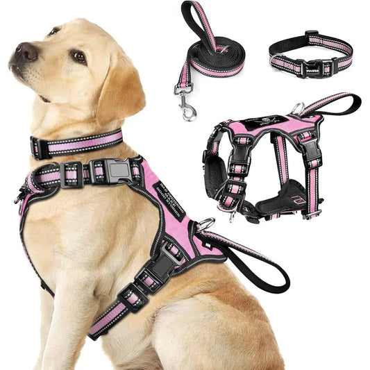 Reflective No Pull Pet Harness Collar Leash Set