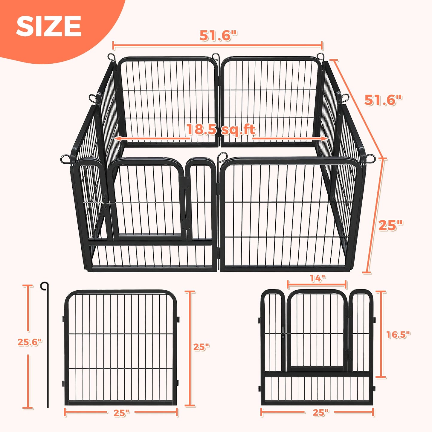 Heavy Duty Puppy Exercise Pen for Yard, RV Camping 8pc