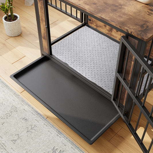 Wooden Dog Crate Table, 32.8" Thick Iron Door Frame