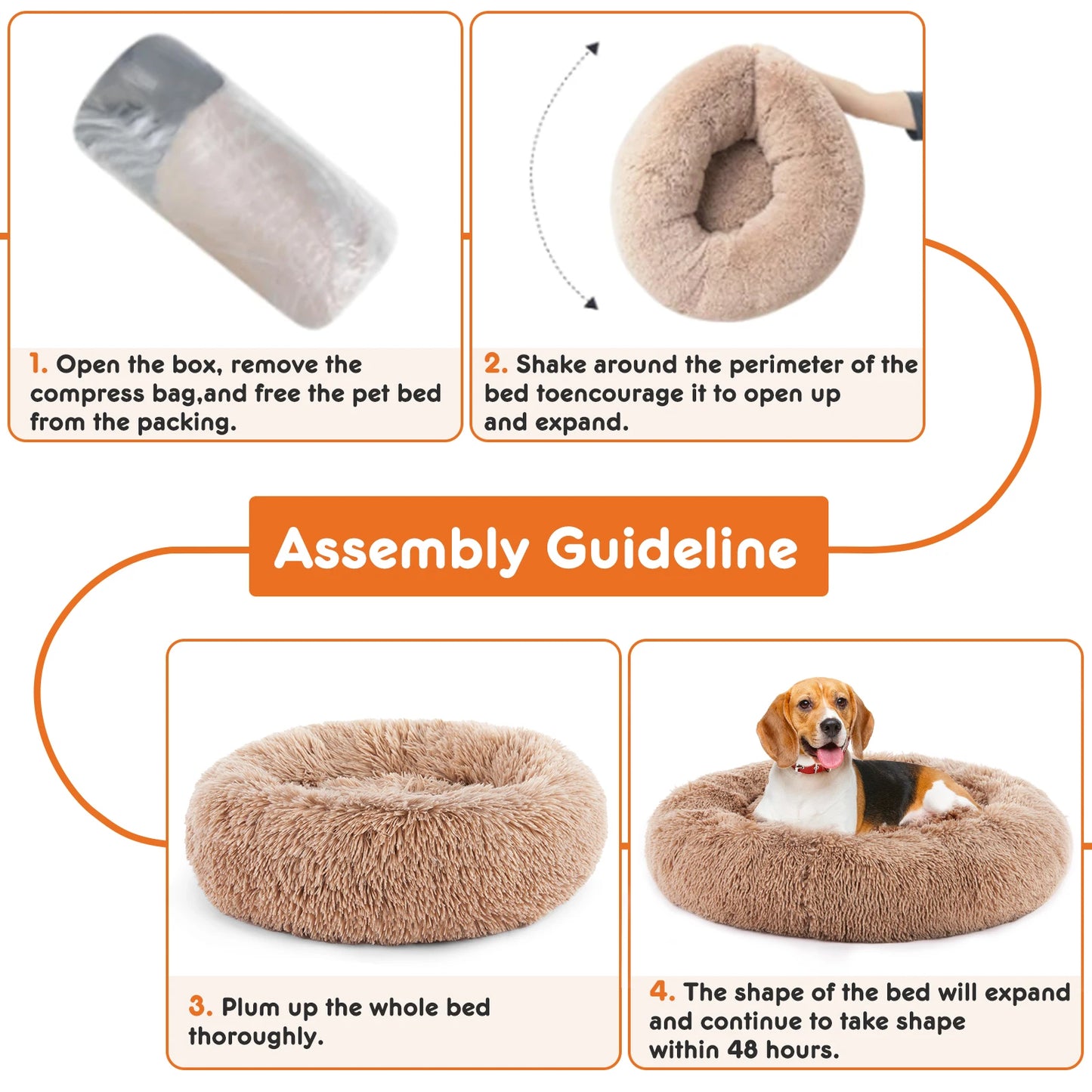 Calming Dog Bed Washable Anti-Slip Round Plush