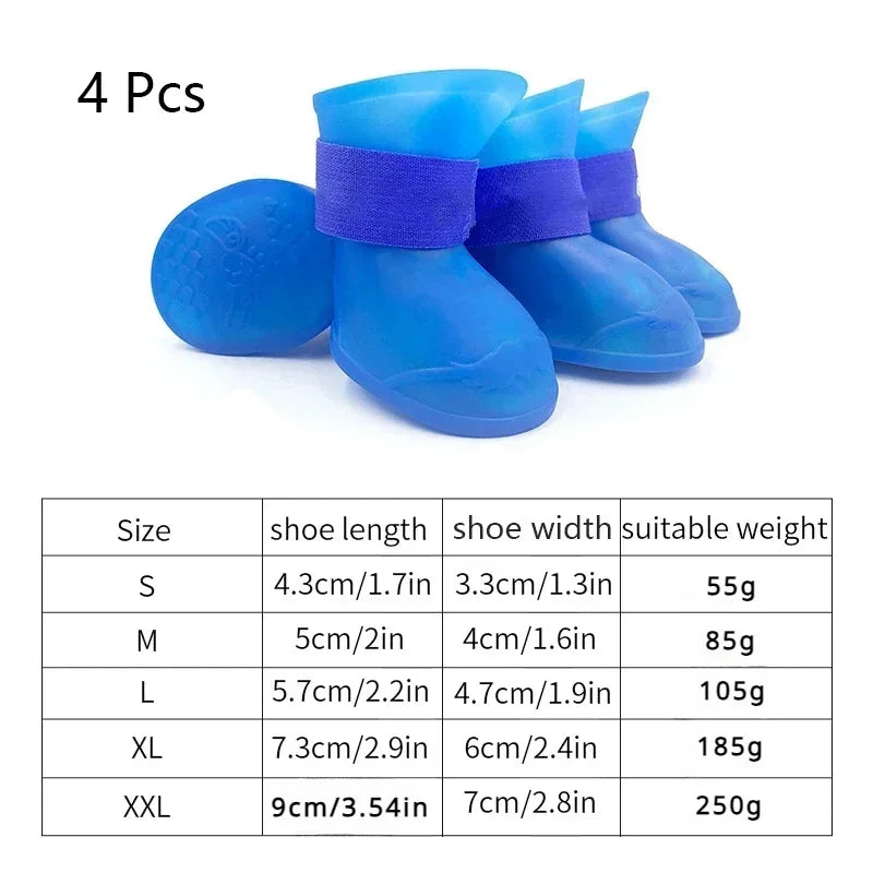 4Pcs Pet Waterproof Rain Shoe Anti-slip Rubber