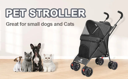 Pet Stroller/4 Wheels/Brakes/Storage