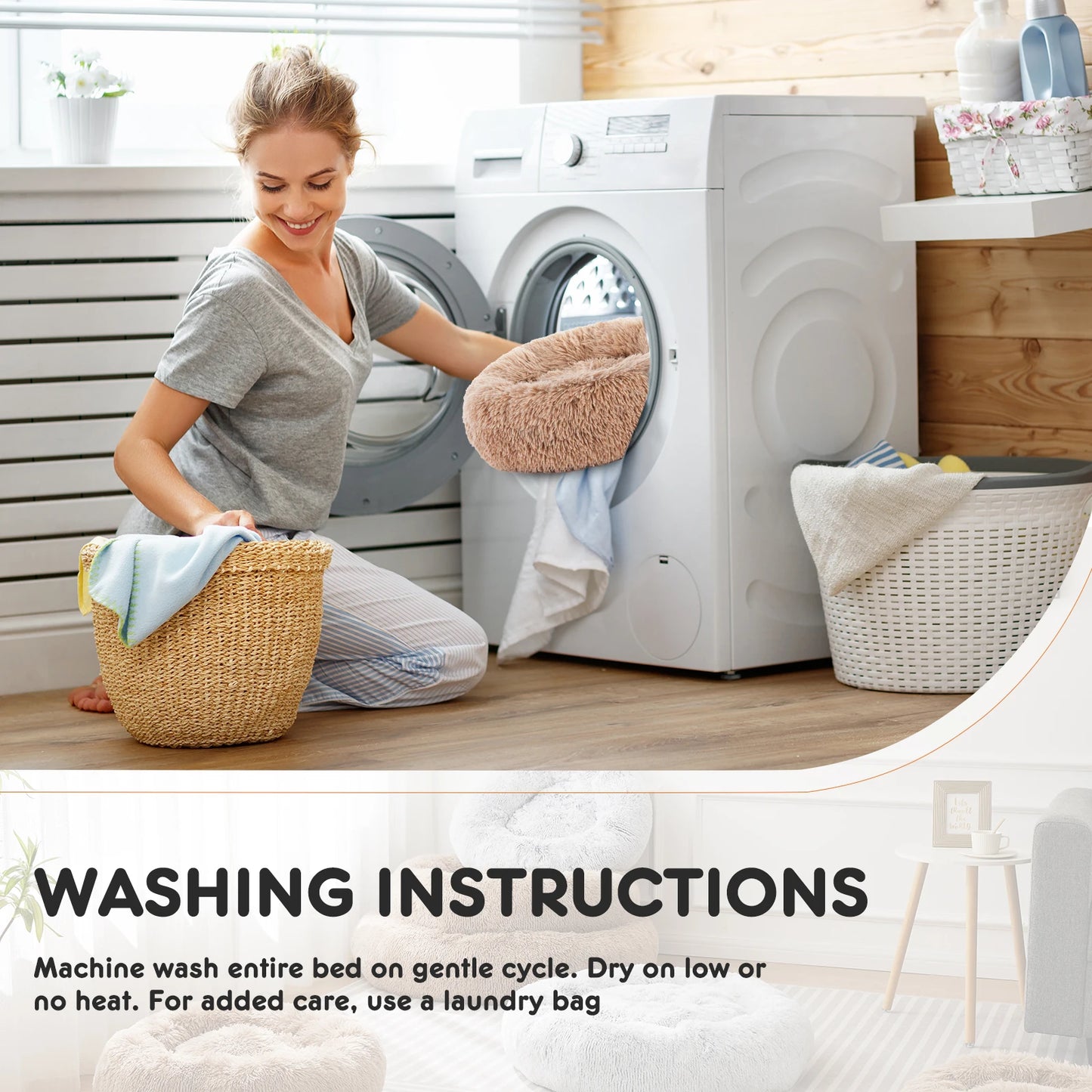 Calming Dog Bed Washable Anti-Slip Round Plush