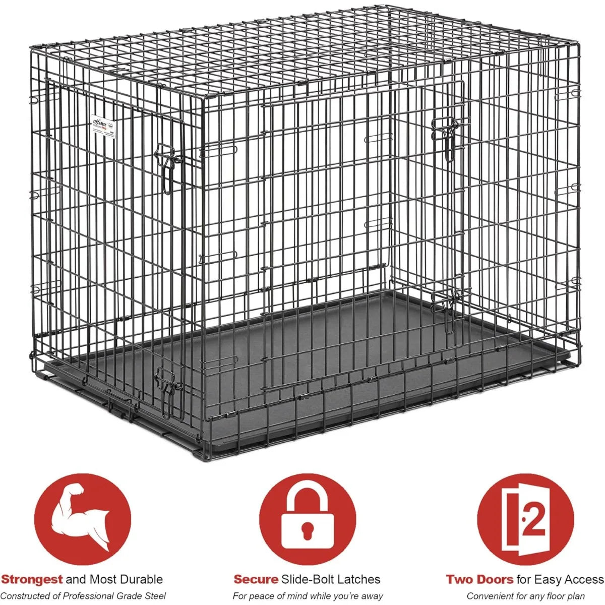 42-Inch Heavy-Duty Dog Crate/Double Door/Large Breeds