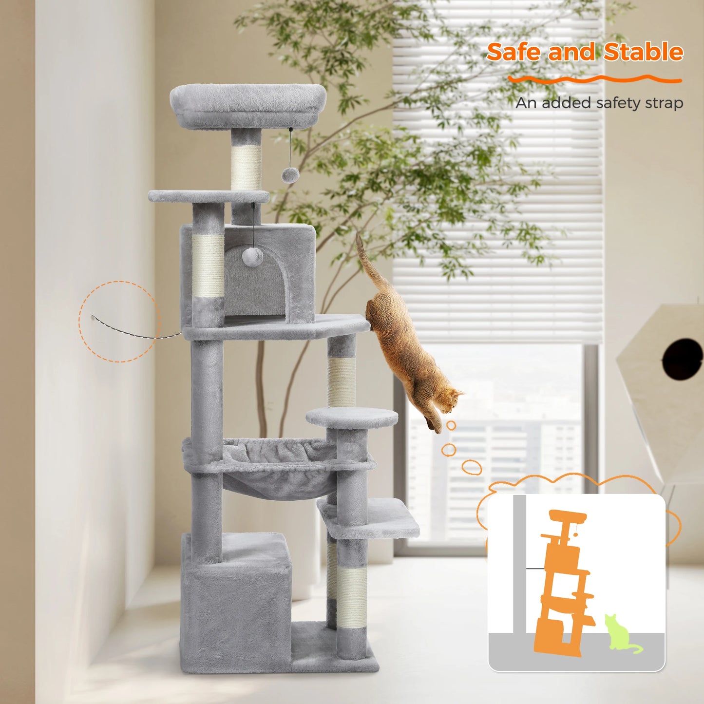 Large Cat Tower With Scratching Posts Hammock Perches