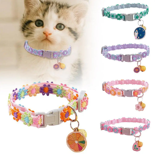 Adjustable Colorful Lace Flower Cat Collar With Bell