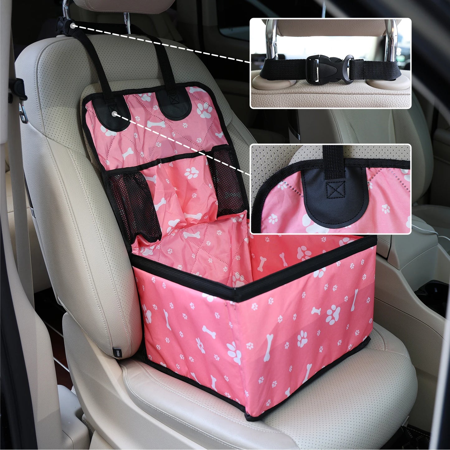 Pet Car Seat with Storage Pockets, Non-Slip Portable