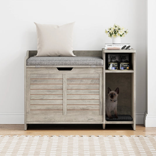 Wood Litter Box Enclosure with Cat Scratch Pad
