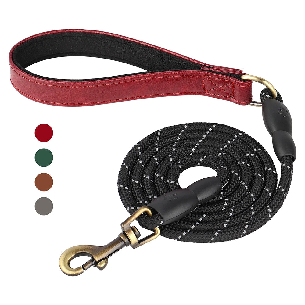5ft Reflective Dog Leash PU Leather Nylon